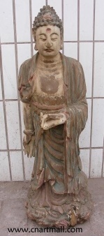 Wood Carving Standing Buddha Statue