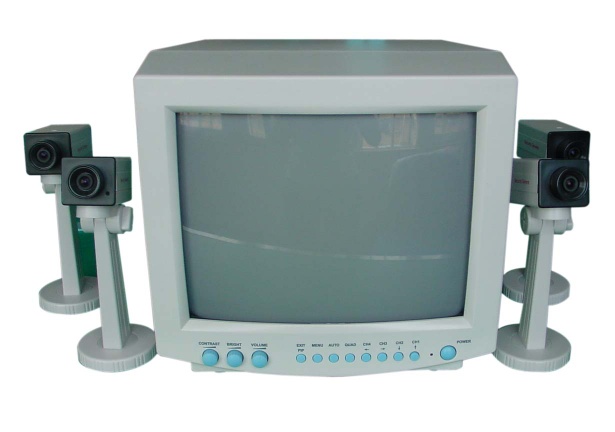 cable/wireless B/W security monitor and cameras
