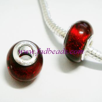 CFF004 Red silver foiled glass beads