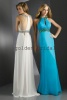Wholesale - sexy chiffon high neck shirred bust jeweled floor length A-line/princess bridal cocktail evening dress