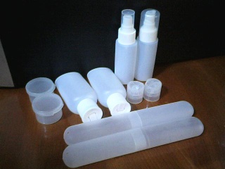 Travel cosmetics plastic bottles