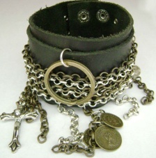 leather wristband, black leather jewelry, leather jacket, leather bangle, leather stainless jewelry - IW1095