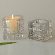 Square Glass Candle Holders in High Clear Color