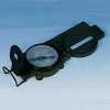 Military type olive drab colored heavy duty aluminum case liquid filled marching lensatic compass.