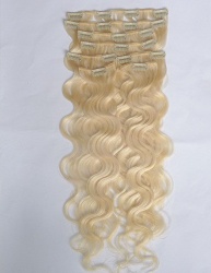 Blonde hair body wave double drawn thick 100% human hair clip in hair extension