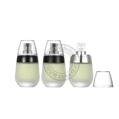 30ml foundation glass bottle black silver gold ring pump sprayer serum lotion concealer bottle - XY005