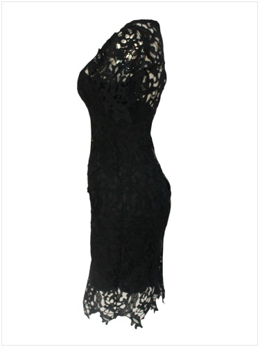 Hot Sale Dress Cream Black 2PC Hollow-out Lace Midi Dress