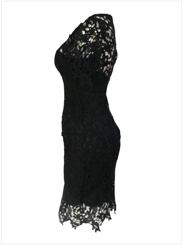 Cream Black 2PC Hollow-out Lace Midi Dress