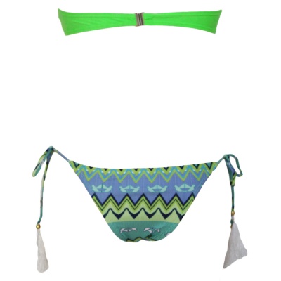 Green Bandeau Bikini Printed Bottom Swimsuit - LC41446-3