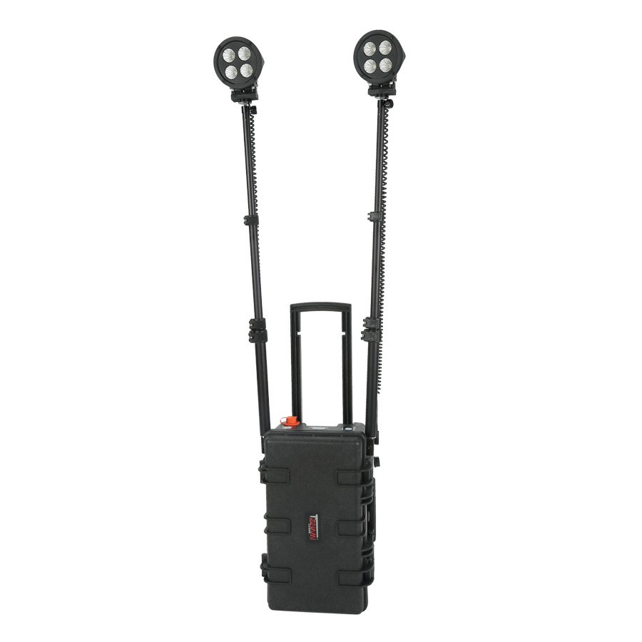 High/Middle/Low /Flash switch.  Telescoping LED light heads.  Dual USB power adapter.