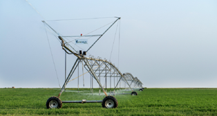 Center-pivot irrigation (sometimes called central pivot irrigation), also called circle irrigation, is a method of crop irrigation in which equipment rotates around a pivot and crops are watered with sprinklers.