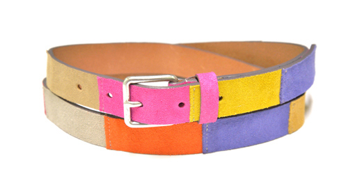 Multicolour belt with patchwork effect in genuine leather Suede.