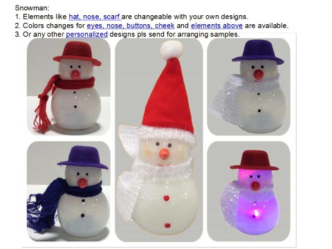 Christmas Decoration Snowman with LED; Xmas Snowman; Christmas Tree Ornaments; Christmas Personalized Gifts; Christmas Gifts