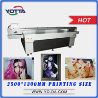 YD2513-RA UV Flatbed Inkjet Printer adopts original imported Ricoh G4 head, can print on super large flat materials that within 2500*1300mm size and no more than 100mm thickness, including glass, ceramic, acrylic sheet, metal sheet, advertising clothes etc. It shows unmatched advantages in large format color printing industries like outdoor advertising and indoor decorations.