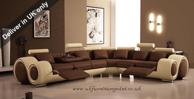 UK Furniture Point Recliner Corner Leather Sofa Suite