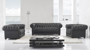 Designer Chesterfield Black Italian Leather 3+2 Seater Sofa Suit