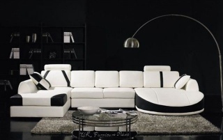 Italian White and Black Corner Leather Sofa Suite Milan