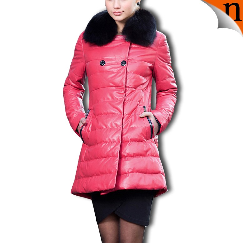 Fashion Leather down Jacket with Fox Collar