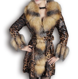 New Style Sheep Skin Leather With Large Fox Fur Mink Fur Length Coat