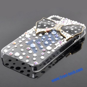 Luxurious 3D Rhinestone Diamond Crystal Plastic Hard Case for iPhone 4(Black Bowknot)
