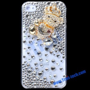 Luxurious 3D Rhinestone Diamond Crystal Plastic Back Cover Hard Case for iPhone 4(Pear)