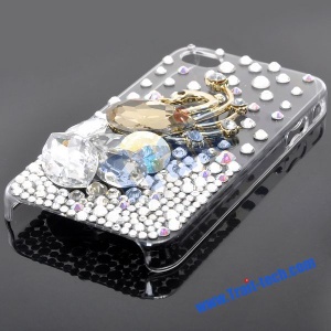 Luxurious 3D Rhinestone Diamond Crystal Plastic Back Cover Hard Case for iPhone 4(Crane)
