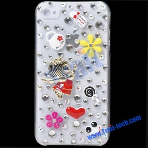 Luxurious 3D Rhinestone Diamond Crystal Plastic Back Cover Hard Case for iPhone 4(Girl)
