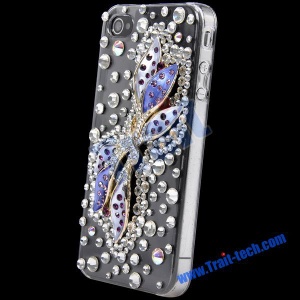 Luxurious 3D Rhinestone Diamond Crystal Plastic Back Cover Hard Case for iPhone 4(Butterfly)
