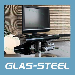 Transparent Bend Glass and Stainless Steel Base TV Stand