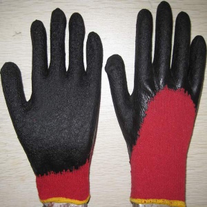 latex gloves,cotton yarn inner,10 gauge,Crinkle finish,LG1506-11