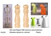 Salt and pepper mill, acrylic, wooden, plastic