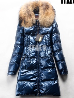 New Free Shipping Woman Eiderdown Outwear Raccoon Fur Collar 90%White Duck Down Long Slim Style Wholesale/Retail Color Blue