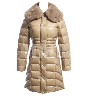 Woman Eiderdown Outwea Rex Rabbit Fur Collar 90%White Duck Down Long Slim Style Wholesale/Retail Color Apricot