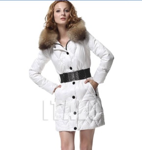 Woman Eiderdown 100%Raccoon Fur Collar 90%White Duck Down Long Slim Style Wholesale/Retail Color white