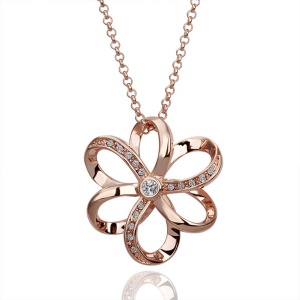18K Six Petal Flower Alloy Necklace With Austrian Crystal Titanium - 18KRGPN090