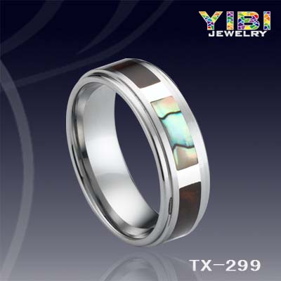 8mm abalone& black shell inlaid tungsten ring
