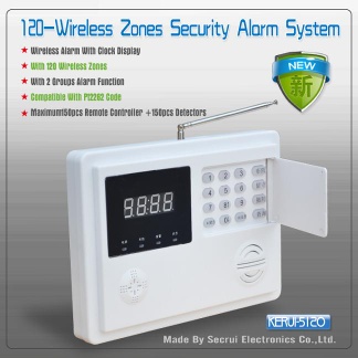 120 zones wireless home alarm system with time display