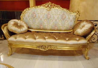 Antique French Carved Sofa in Bright Gold Leafs - gold carved sofa