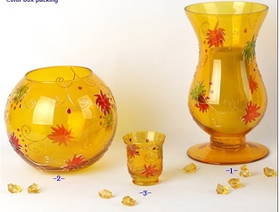 Handblown glass vase with embossed hand painting designing decoration.