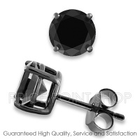 0.50 ctw 4.00 mm Round Black CZ 925 Sterling Silver Black Rhodium Basket Stud Earrings