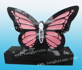 GRANITE TOMBSTONE WITH BUTTERFLY DESIGN