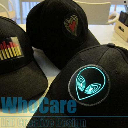 led flash hat that uses small electronic leds to display your message during both day & night time activities.