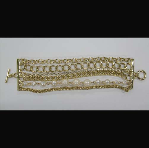 bracelet is made of various chains and immitation pearl.